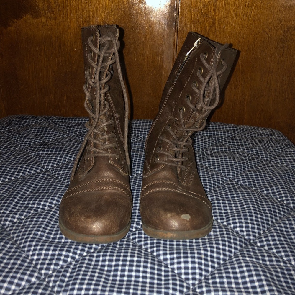 Brown combat boots